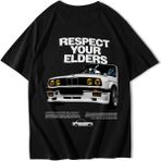 Brz Collection Unisex Oversize Respect Your Elders Bmw T-Shirt Siyah