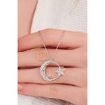 Bs Begisilver 925 Ayar Gümüş Beyaz Zirkon Taşlı Ay Yıldız Kadın Kolye