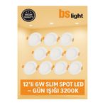 Bs Light 12'li 6W Slim Spot LED – Gün Işığı 3200K | Alçıpan Uyumlu, Enerji Tasarruflu Tavan Spotu