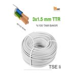 Bs Light 3x1.5 TTR Topraklı Kablo %100 Tam Bakır TSE'i Kablo-Beyaz (1 Metre Fiyatıdır)