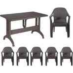 Bs Plastik Rattan Masa Takımı 80x140 Camsız Masa 6 Kişilik Sandalye Seti Bahçe Balkon Teras Takımı