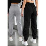 BSBSPOR Kışlık İçi Pamuklu Bol Eşofman Altı Set Ikili 2li Oversize Erkek Kadın Unisex Paçası Lastikli - 0CN-Gri