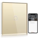 BSEED Smart ZigBee ışık şalteri, akıllı duvar şalteri, Alexa ve Google Home ile uyumlu, 1 kat 1 yollu sıva altı anahtar, cam panelli 250 V altın (Hub gereklidir)
