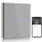 BSEED Smart ZigBee Kısıcı Işık Anahtarı 1 Bölme 1 Yollu Alexa Akıllı LED Kısma Duvar Şalteri Amazon Alexa ve Google Home ile Çalışır, Gömme Işık Şalteri, Cam Panelli Gri (Hub Gerekir)