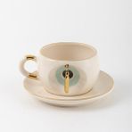 Bsk Ceramics Handmade Harfli Nazar Çay Fincanı Yeşil - I