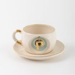 Bsk Ceramics Handmade Harfli Nazar Çay Fincanı Yeşil - P