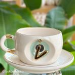 Bsk Ceramics Handmade Harfli Nazar Çay Fincanı Yeşil - V