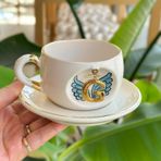 BSK Ceramics Handmade Kişiselleştirilmiş Melek Kanatları Harfli Çay Kupası, Özel El Yapımı Seramik Melek Kanatları Haleli Süt Kupası, Kahve Çay Süt Severler İçin Hediyeler, Karısı Koca Arkadaş Ailesi İçin Türkiye Gezisi
