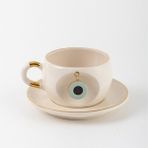 BSK Ceramics Handmade Nazar Çay Fincanı Nil Yeşili Seramik El Yapımı - 220 ml - Açık Yeşil