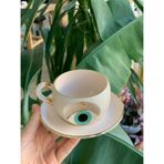 BSK Ceramics Handmade Nazar Göz Oyuklu Çay Fincanı Nil Yeşili Seramik El Yapımı