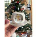 Bsk Ceramics Handmade Seramik Çay Kahve Fincan Yılbaşı Kardan Adam Çam Ağacı Kupa Hediye T - Beyaz - Krem