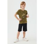 Bsm Erkek Çocuk Kısa Kol Haki Bermuda Pijama Takım 2564