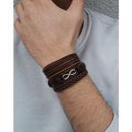 BSN Store Sonsuzluk Figürlü 3'lü Kombin El Yapımı Hakiki Deri Bileklik - Kahverengi