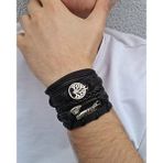 BSN Store Viking Thor Balta ve Hayat Ağacı Figürlü 5'li El Yapımı Siyah Deri Bileklik