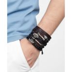 BSN Store Viking Thor İskandinav Çift Balta Charm El Yapımı 5 Adet Hakiki Deri Bileklik - Siyah