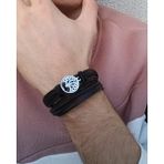 BSN Store Yaşam Ağacı Figürlü El Yapımı 2'li Gerçek Deri Bileklik - Siyah