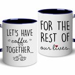 BSQUIELE Let's Have Coffee Together For The Rest Of Our Lives Kahve Kupası Seti - Çiftler için Nişan Düğün Hediyesi, Bay ve Bayan Kupa Seti - Gelin Duş Hediyesi, Nişanlı Gelin ve Damat Çiftler Kahve