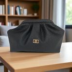 BSR Luisant Hasır Görünümlü Kadın Şık Clutch El Çantası ve Çapraz Askılı - Siyah
