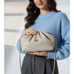 BSR Luisant Kadın Logolu Örgü Detaylı Yumuşak Formlu Clutch Çanta, El ve Omuz Portföy Çanta - Bej