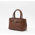 BSR Luisant Kadın Mini Boy Tokalı Deri Görünümlü El Çantası, Kemer Detaylı El ve Omuz Çantası - 23x13 cm - Taba