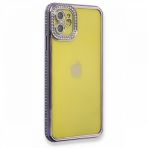 BSSM iPhone 12 Joke Taşlı Silikon Mor Kılıf