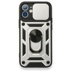BSSM iPhone 12 Mini Pars Lens Yüzüklü Silikon Gümüş Kılıf