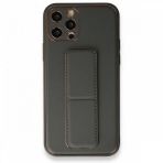 BSSM iPhone 12 Pro Coco Deri Standlı Kapak Füme Kılıf