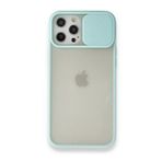 BSSM iPhone 12 Pro Max Palm Buzlu Kamera Sürgülü Silikon Turkuaz Kılıf