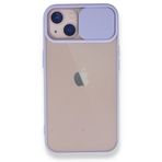 BSSM Palm Buzlu Kamera Sürgülü Silikon - Lila iPhone 13 Kılıf