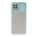 BSSM Samsung Galaxy A22 Palm Buzlu Kamera Sürgülü Silikon Turkuaz Kılıf