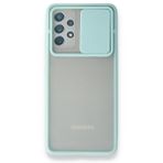 BSSM Samsung Galaxy A72 Palm Buzlu Kamera Sürgülü Silikon Turkuaz Kılıf