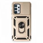 BSSM Samsung Galaxy A72 Pars Lens Yüzüklü Silikon Gold Kılıf