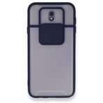 BSSM Samsung Galaxy J7 Pro J730 Palm Buzlu Kamera Sürgülü Silikon Lacivert Kılıf