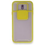 BSSM Samsung Galaxy J7 Pro J730 Palm Buzlu Kamera Sürgülü Silikon Sarı Kılıf