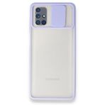 BSSM Samsung Galaxy M51 Palm Buzlu Kamera Sürgülü Silikon Lila Kılıf