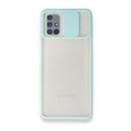 BSSM Samsung Galaxy M51 Palm Buzlu Kamera Sürgülü Silikon Turkuaz Kılıf