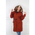 B&T Kadın Kiremit Peluşu Çıkarılabilir Gabardin Kumaş Kaban Mont