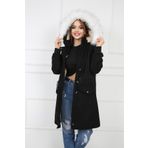 B&T Kadın Siyah Suni Peluşlu Oversize Gabardin Kumaş Içi Suni Kürklü Kaban Mont