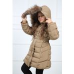 B&T Kız Çocuk Bej Peluşu Çıkarılabilir Kemerli Şişme Kaban Mont