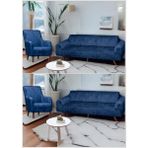 Btf Home Parlak Kadife 3 3 1 1 Koltuk Örtüsü Takımı| Kanepe Kılıfı| Çekyat Örtüsü| Koltuk Kılıfı - Petrol Mavi - 180 x 240 cm