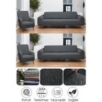 Btf Home Streç Lastikli Jakarlı 3 3 1 1 Koltuk Örtüsü Takımı| Kanepe Kılıfı| Çekyat Örtüsü| Koltuk Kılıfı - 230 x 180 cm - Antrasit