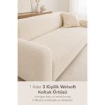 BTF HOME Yumuşacık Welsoft Lastikli 3 Kişilik Koltuk Örtüsü Kaymaz, Esnek Yıkanabilir Koltuk Kılıfı KREM RENGİ