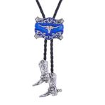 Btilasif Erkekler için Bolo Kravat, Longhorn Boğa Koşu At Şövalyesi Teksas Yıldız Bolo Kravatlar Batı Kovboy Çizmeleri Deri Kravat, C# Longhorn Bull Blue, Standard