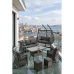 Btk Concept Datça 7 Kişilik Rattan Bahçe Mobilyası ve 2 Kişilik Rattan Salıncak Seti - Antrasit