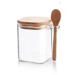 btm home Bambu Kapaklı Kaşıklı Kavanoz Kare 600 ml
