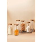 btmhome 1300 ml Ahşap Kapaklı Vakumlu Kavanoz Takımı 6 Adet Şeffaf