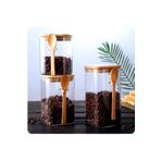 btmhome Kaşıklı Bambu Kapaklı Kare Kavanoz Seti 1200-800-600 ml Şeffaf
