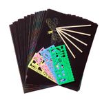 BTPOUY Kazıma Kağıt Sanat Seti Gökkuşağı Sihirli Kazıma Kağıt Çocuklar için 50 ADET Siyah Scratch it Off Sanat El Sanatları Kitleri Notlar Panoları 5 Ahşap Stylus ile 4 ADET Çizim Şablonları Kız Erkek