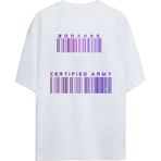 Bts K-Pop "borahae Certıfıed Army" Yazılı Barkod Tasarımı Sırt ve Göğüs Baskılı Relaxed Kalıp Pamuklu Unisex T-Shirt - Beyaz