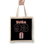 Bts Suga 93 Logo Bez Çanta Uzun Saplı - Açık Bej - 40 X 40